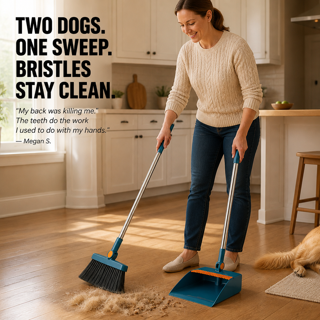 Velurro™ Shovel & Brush Set — Sweep Under Sofas and Strip Pet Hair Off Hands-Free