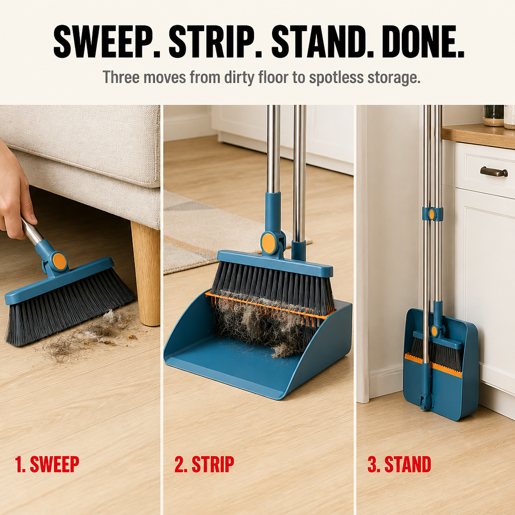 Velurro™ Shovel & Brush Set — Sweep Under Sofas and Strip Pet Hair Off Hands-Free