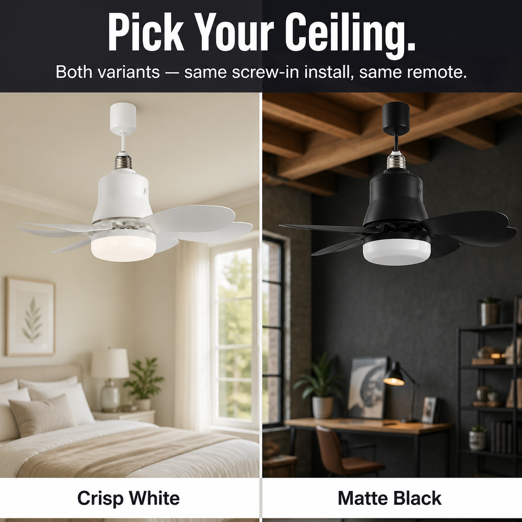 AirLume™ — Screw a Quiet Ceiling Fan + Bright LED Into Any Light Socket