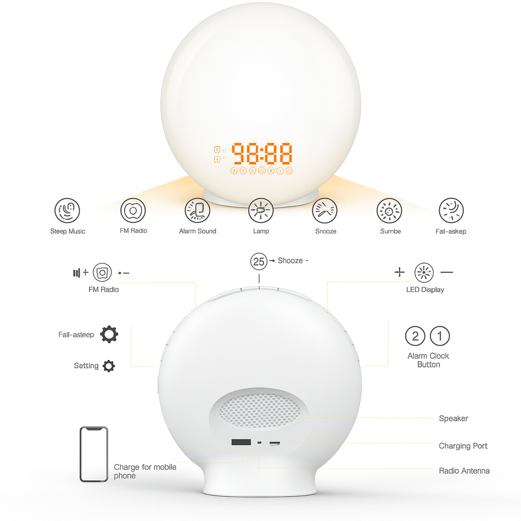 Smart Alarm Clock with Sunrise Simulation and Light Therapy功能