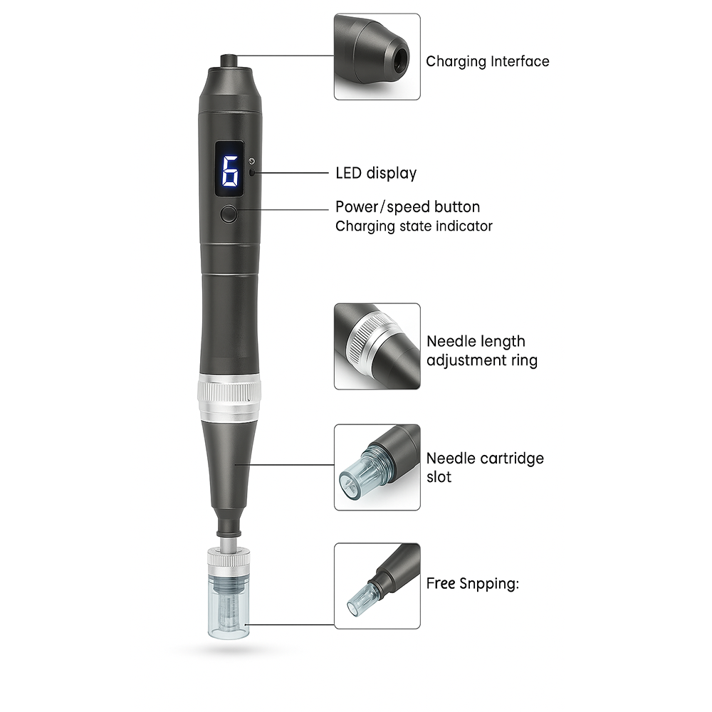 Microneedling Dermapen with USB Rechargeable Feature, 5 x 32Pin Cartridges