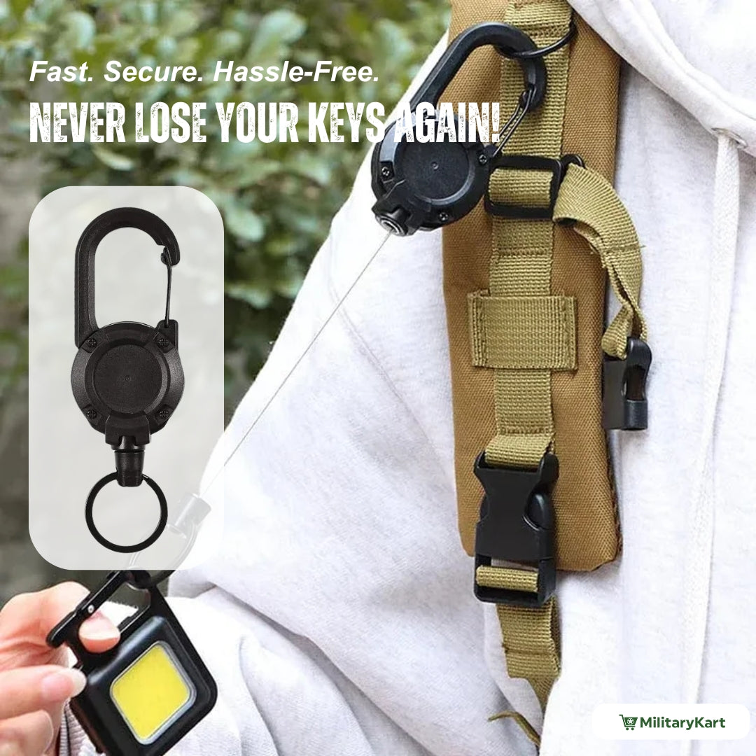 Durable Keychain with Retractable Reel for Keys and ID Cards