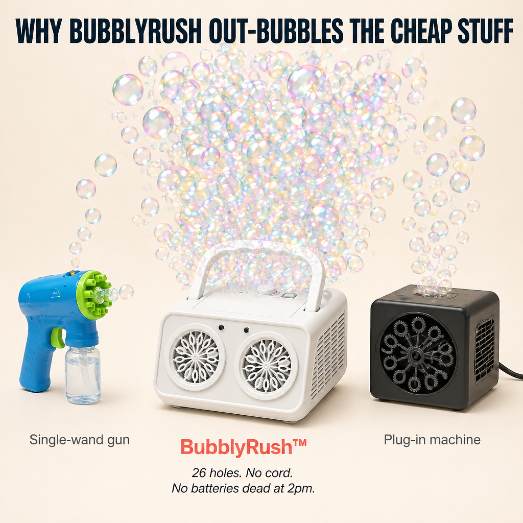 BubblyRush™ — Flood Any Backyard Party With a Twin-Disc Bubble Storm