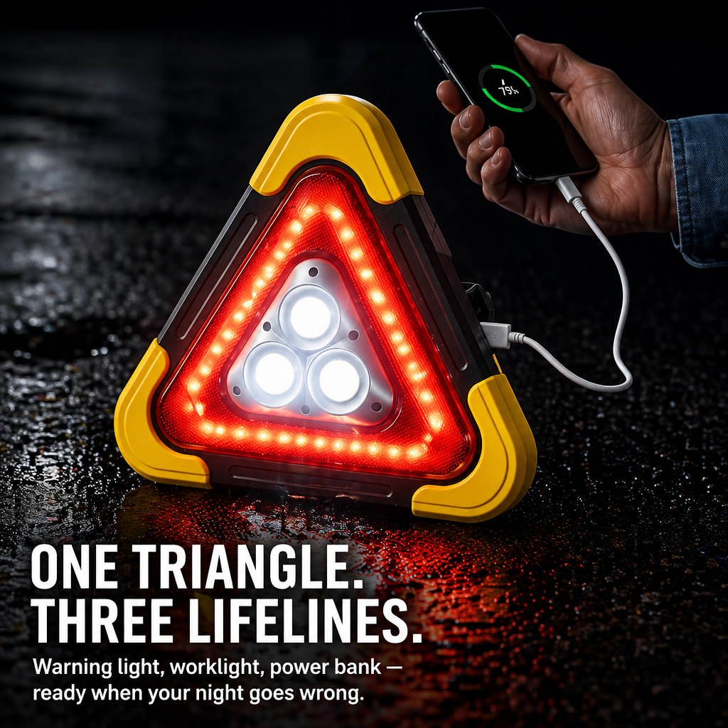 BlazeGuard™ — Light the Dark, Warn the Road & Keep Your Phone Alive