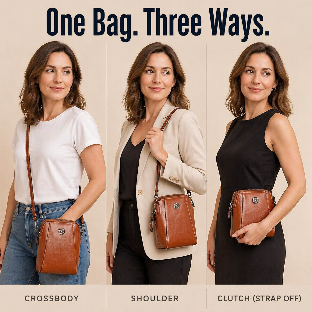 VividAura™ — Carry Phone, Cards & Lipstick in One Soft-Leather Crossbody