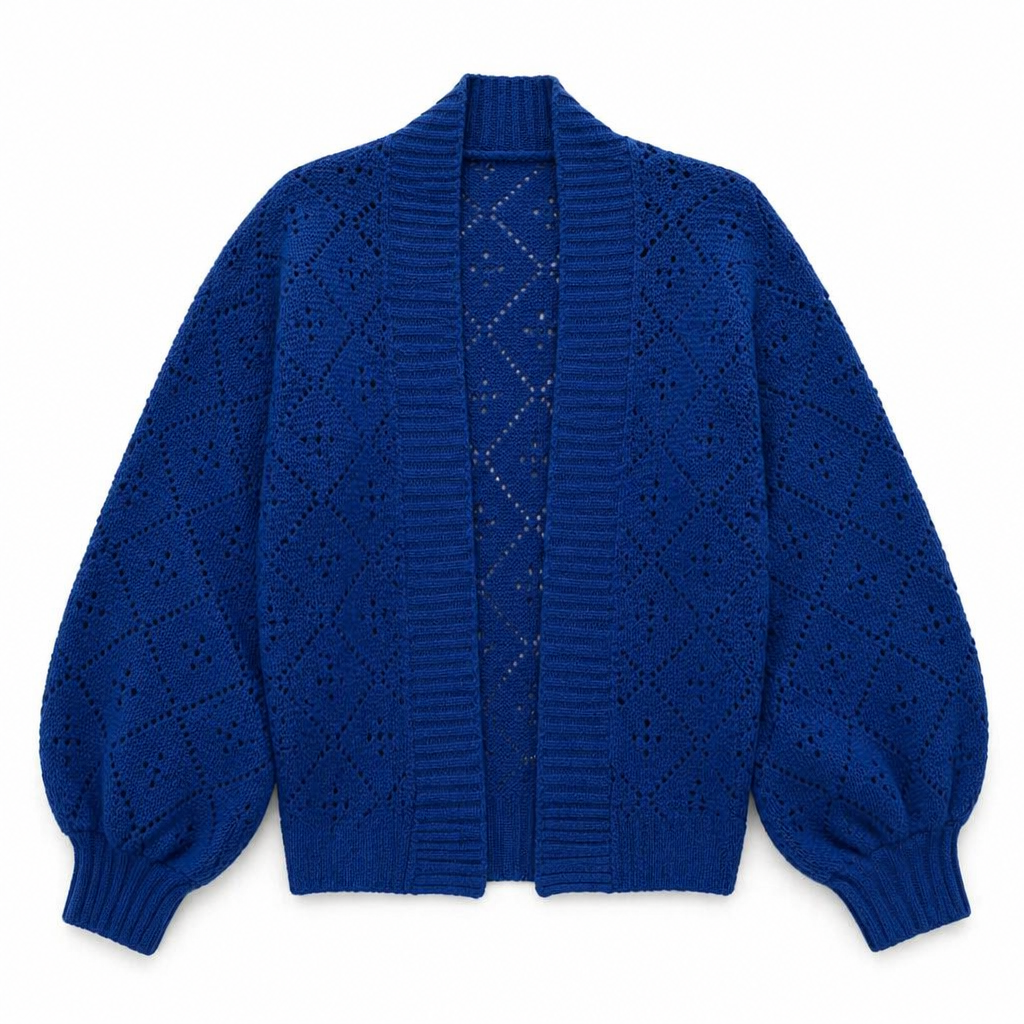 AerieLuxe™ – Open-Front Hollow Knit Shawl Cardigan with Lantern Sleeves