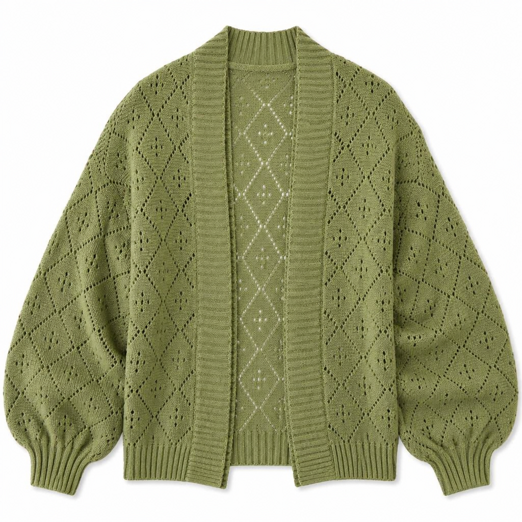 AerieLuxe™ – Open-Front Hollow Knit Shawl Cardigan with Lantern Sleeves