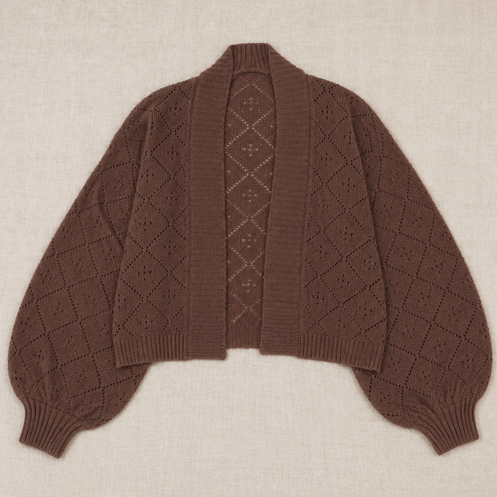 AerieLuxe™ – Open-Front Hollow Knit Shawl Cardigan with Lantern Sleeves