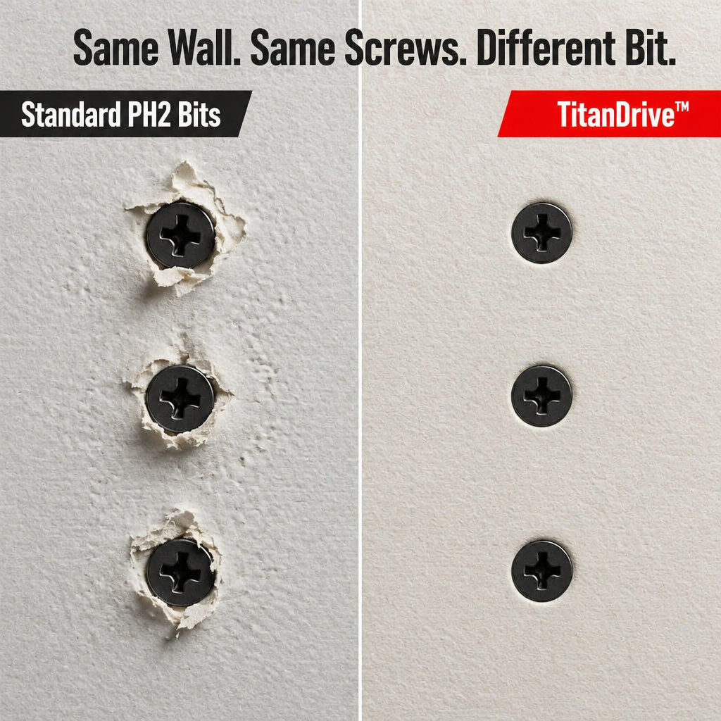 TitanDrive™ — Sink Every Drywall Screw Flush Without Cam-Out or Torn Paper