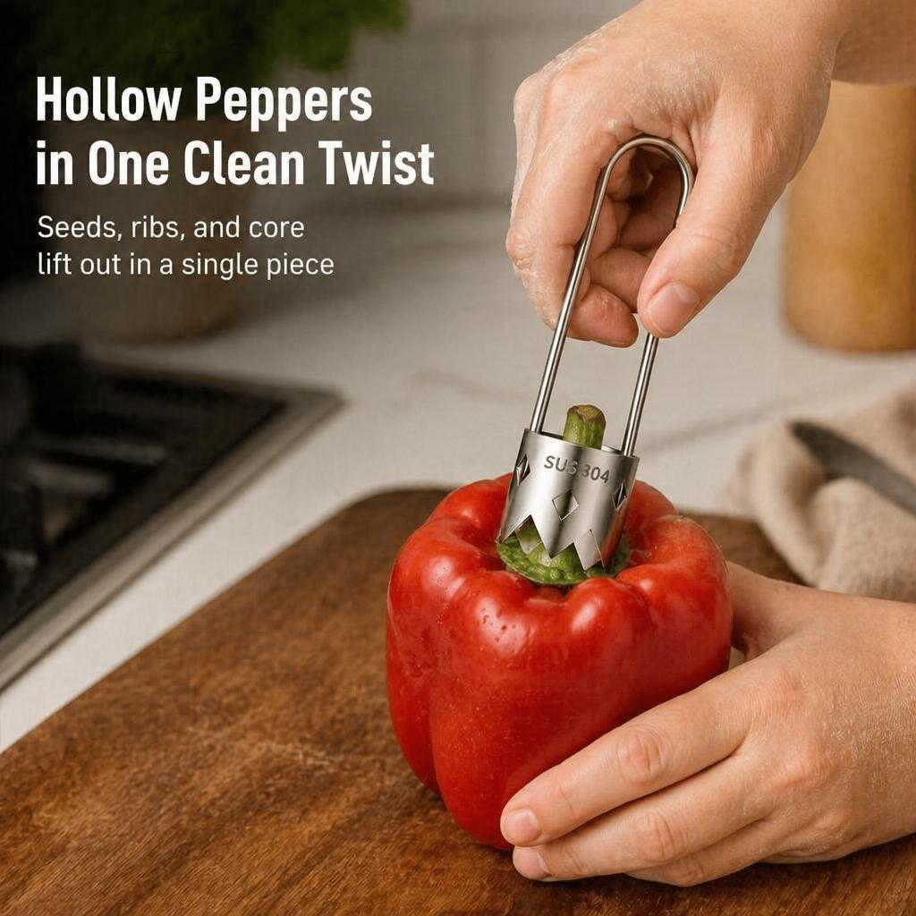 CoreEase™ — Hollow Out Peppers, Apples & Pears in One Clean Twist