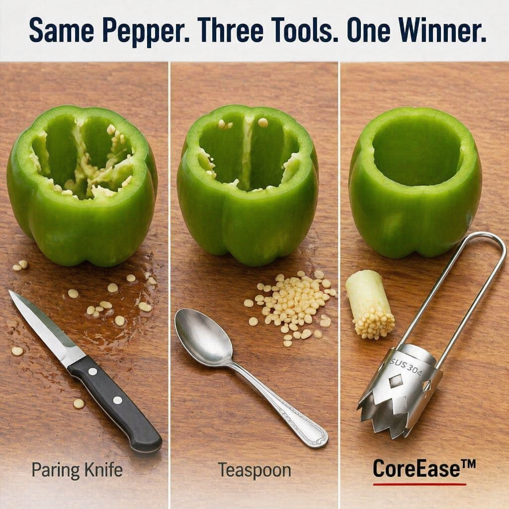 CoreEase™ — Hollow Out Peppers, Apples & Pears in One Clean Twist