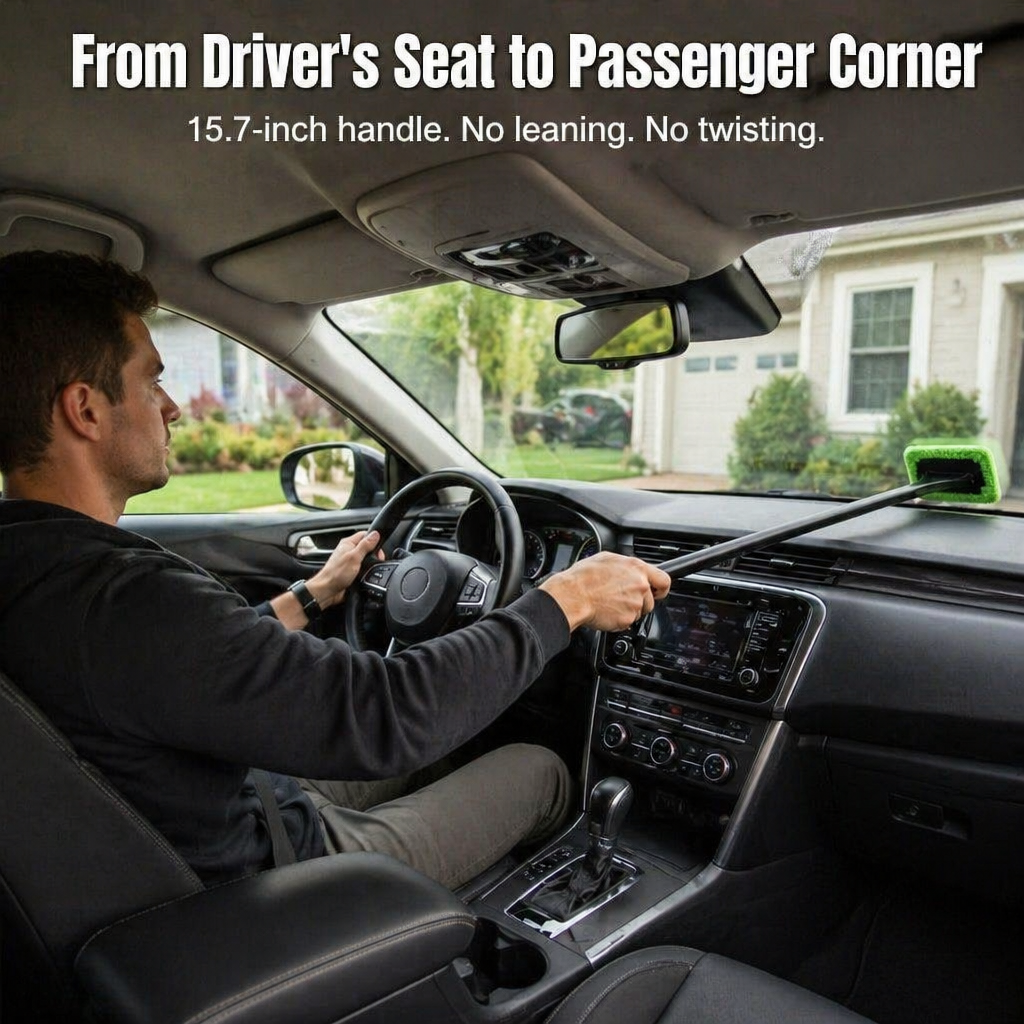 PrismaShine™ — Wipe Hazy Windshields Streak-Free From the Driver's Seat