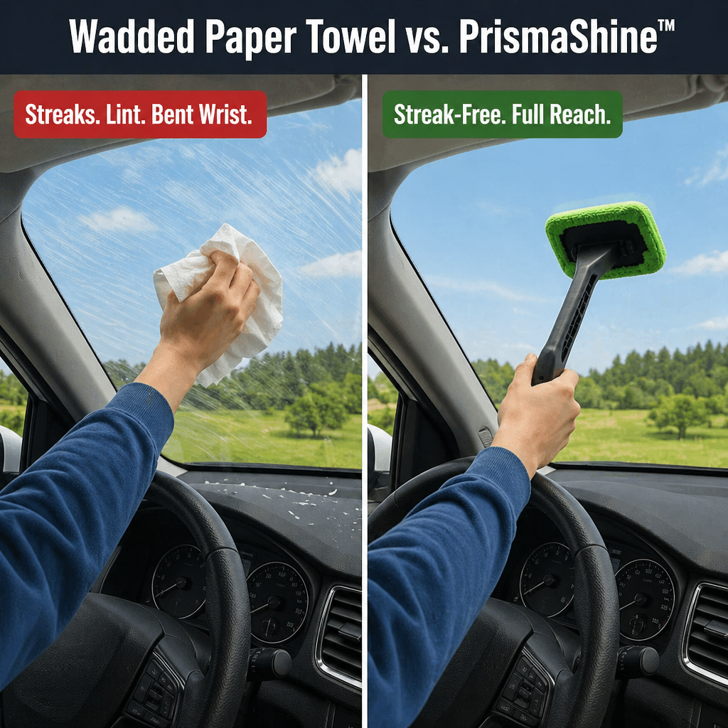 PrismaShine™ — Wipe Hazy Windshields Streak-Free From the Driver's Seat