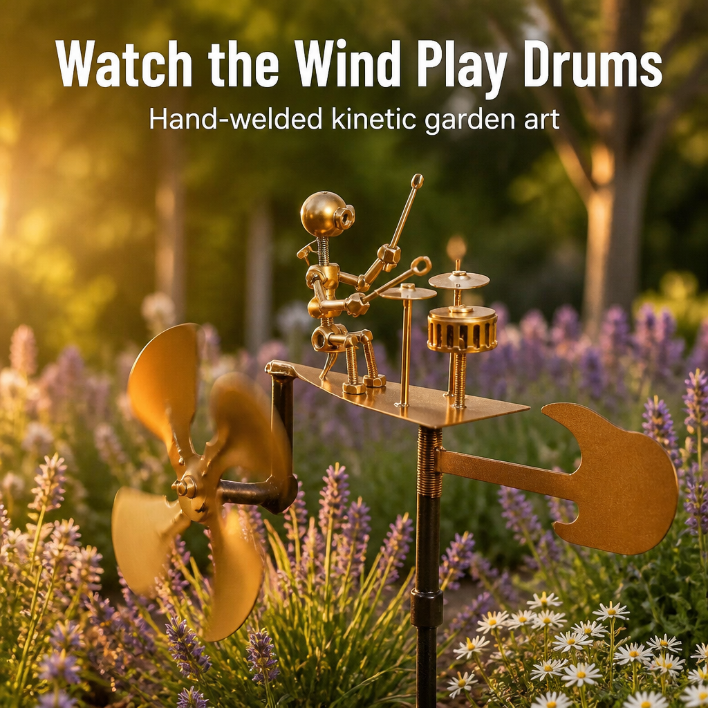 LunaRiff™ Kinetic Drummer Spinner — Turn Every Breeze Into a Backyard Rock Concert