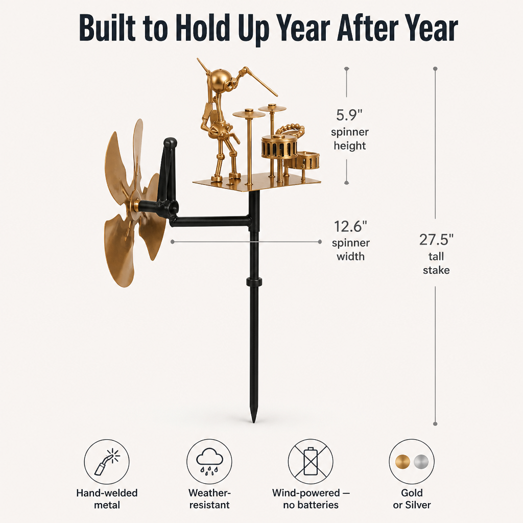 LunaRiff™ Kinetic Drummer Spinner — Turn Every Breeze Into a Backyard Rock Concert