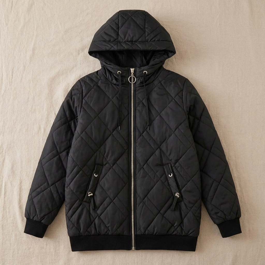 RamoraVibe™ – Diamond-Quilted Hooded Parka with Drawstring Hood