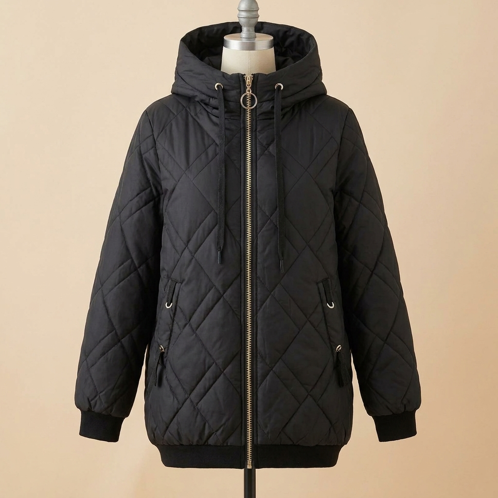 RamoraVibe™ – Diamond-Quilted Hooded Parka with Drawstring Hood