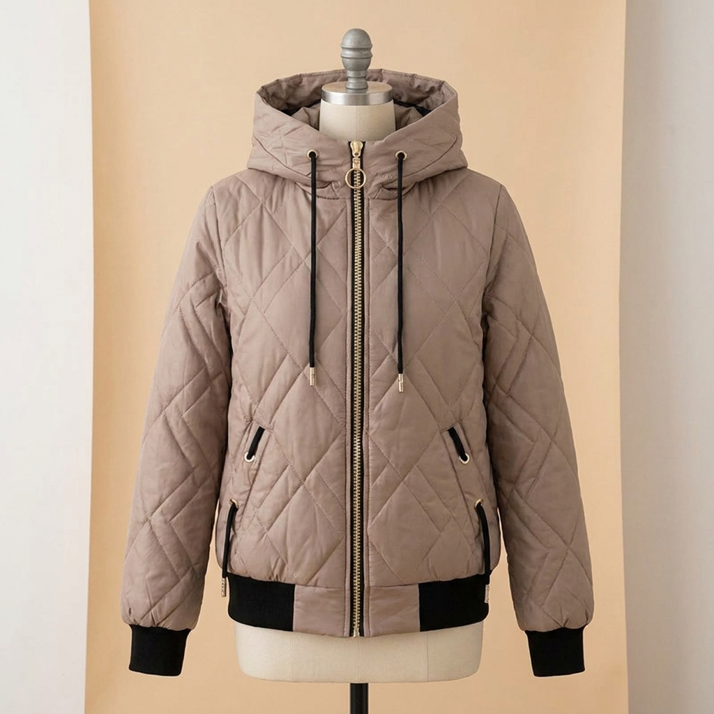 RamoraVibe™ – Diamond-Quilted Hooded Parka with Drawstring Hood