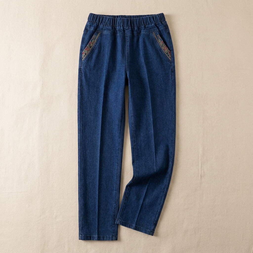 LuxeStride™ – Easy Pull-On Stretch Jeans with Embroidered Pocket Trim