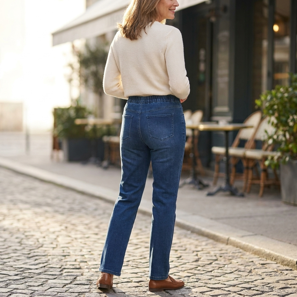 LuxeStride™ – Easy Pull-On Stretch Jeans with Embroidered Pocket Trim