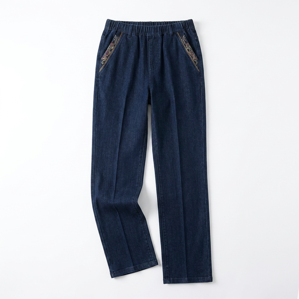 LuxeStride™ – Easy Pull-On Stretch Jeans with Embroidered Pocket Trim