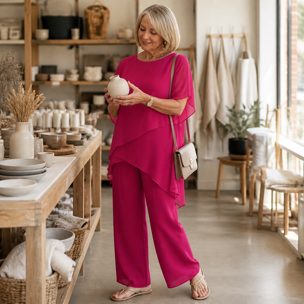 Flexiva™ – Relaxed Two-Piece Set with Soft-Drape Wide-Leg Pants