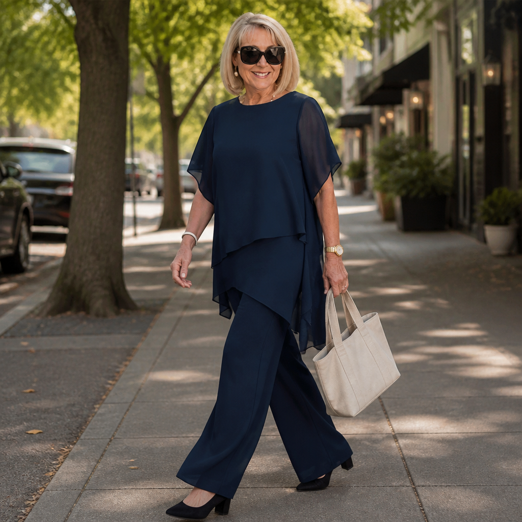 Flexiva™ – Relaxed Two-Piece Set with Soft-Drape Wide-Leg Pants