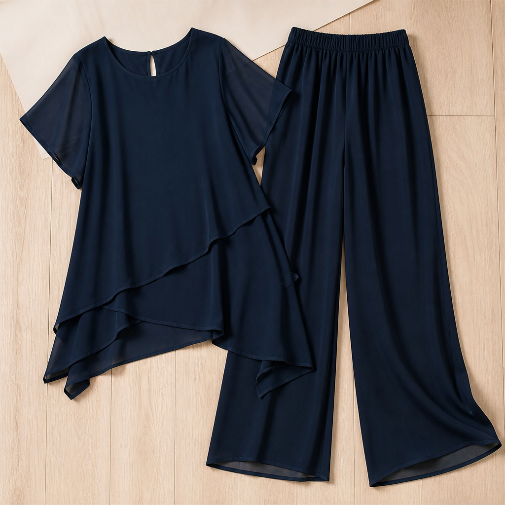 Flexiva™ – Relaxed Two-Piece Set with Soft-Drape Wide-Leg Pants