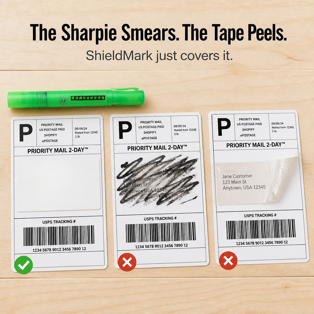 ShieldMark™ — Spray Names, Addresses & Barcodes Off Any Shipping Label