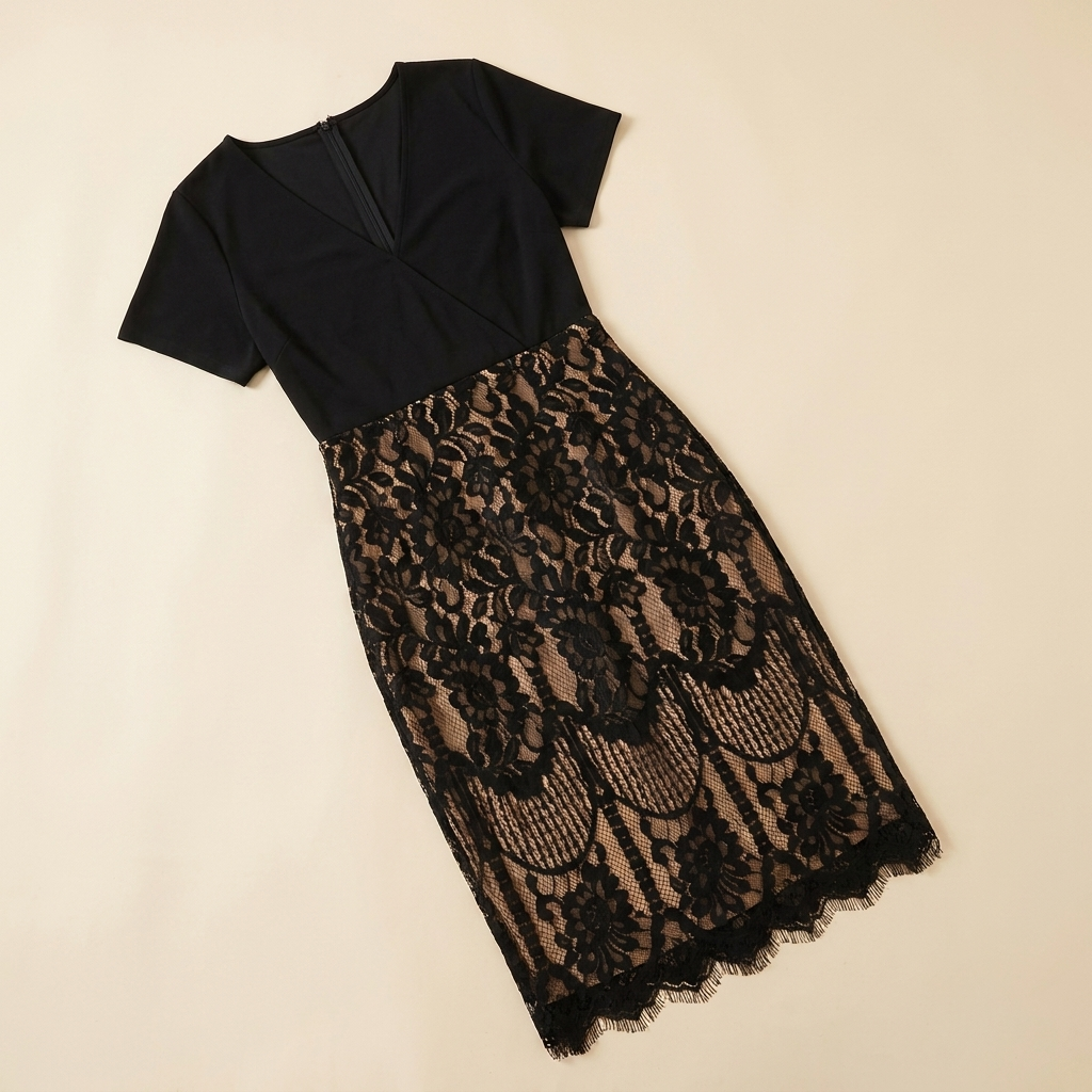 AriaLuxe™ – Curve-Defining Lace Midi Dress with V-Neck Wrap Bodice