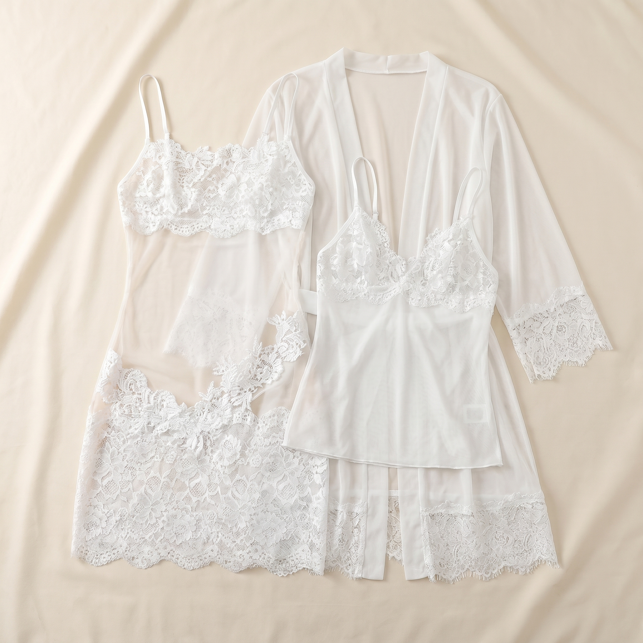 Enchantress™ – Sheer Floral Lace 3-Piece Lingerie Set with Mesh Robe