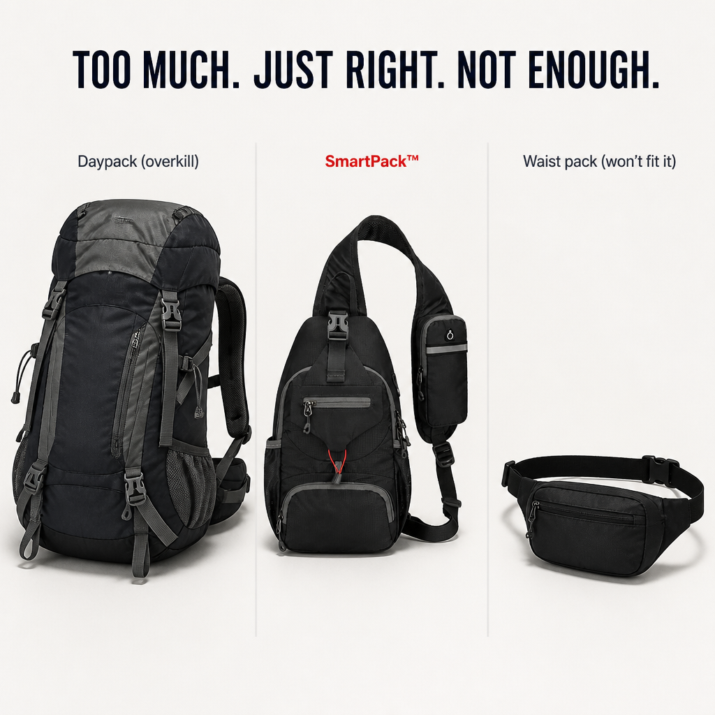 SmartPack™ — Carry Your Phone, Wallet & Water Bottle Without the Backpack Bulk