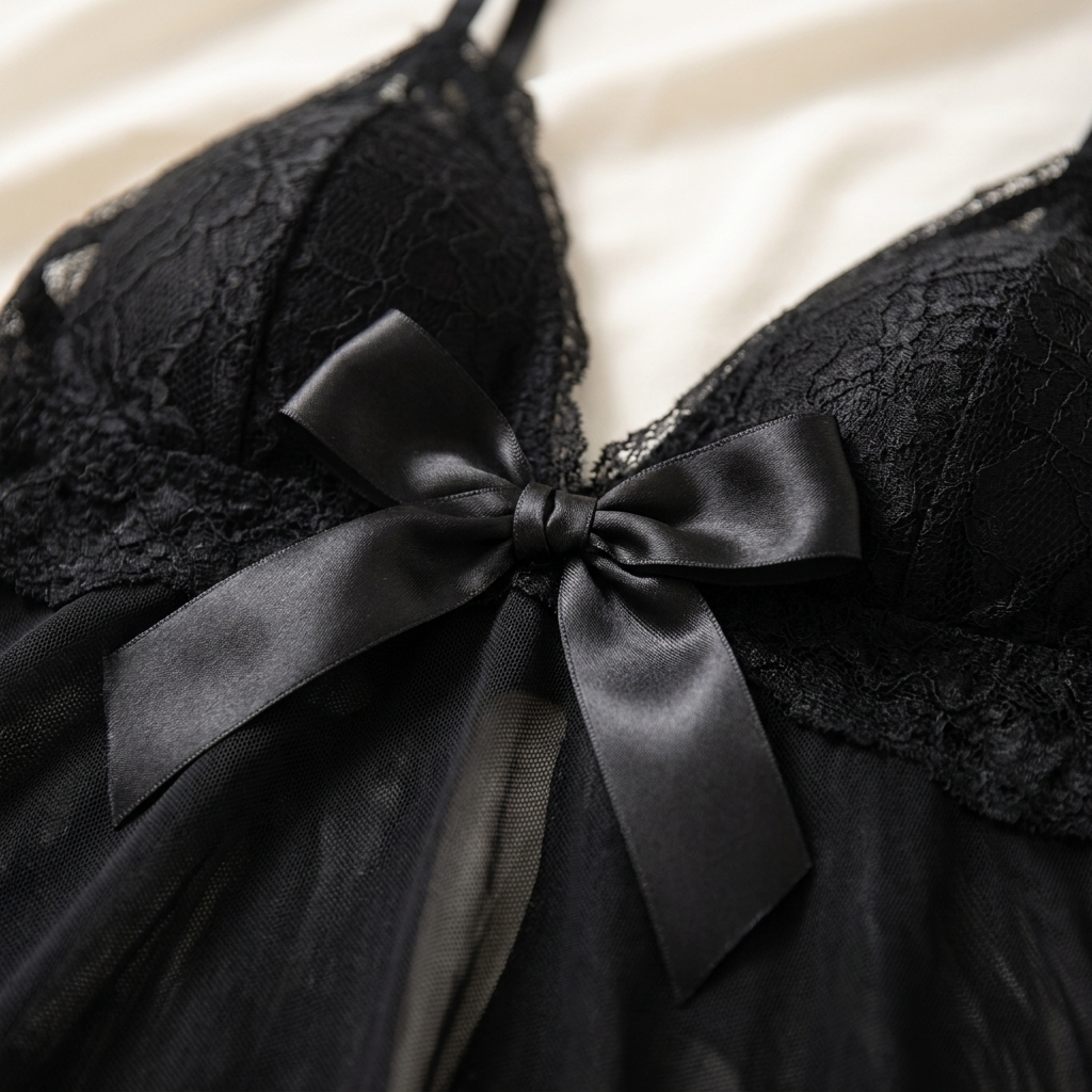 Soirée™ – Lace V-Neck Babydoll Set with Sheer Mesh Skirt