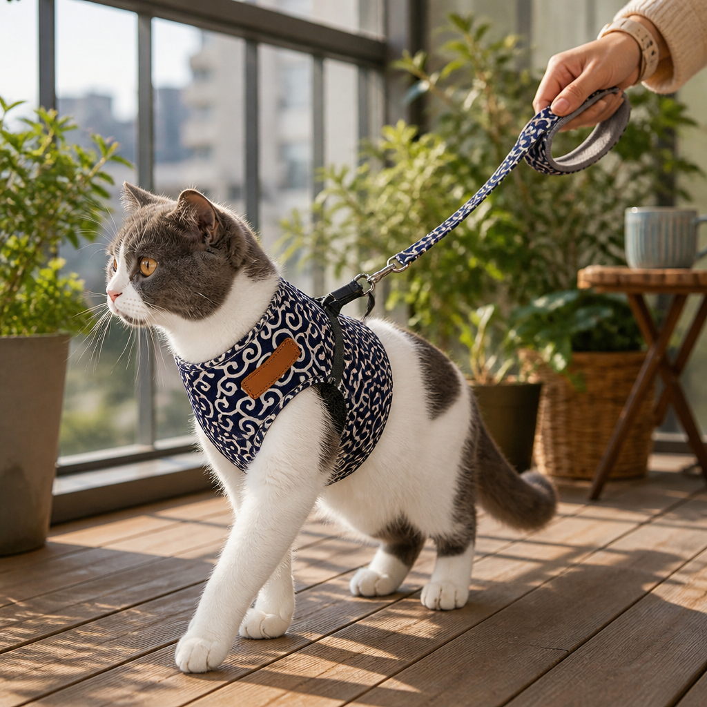 PurrfectFit™ – Japanese Swirl Print Cat Vest Harness with Padded Leash