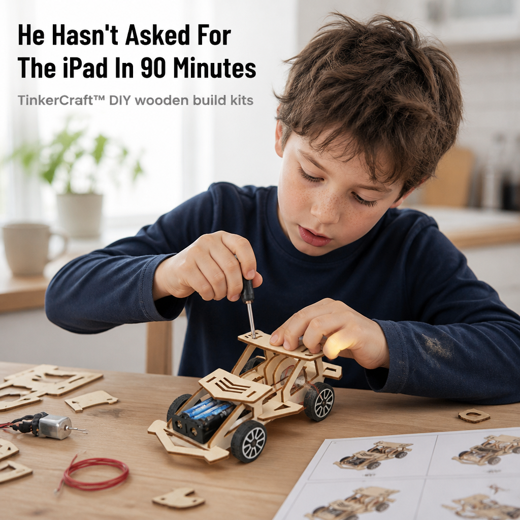 TinkerCraft™ — Build Real Working Wooden Machines That Pull Kids Off Screens