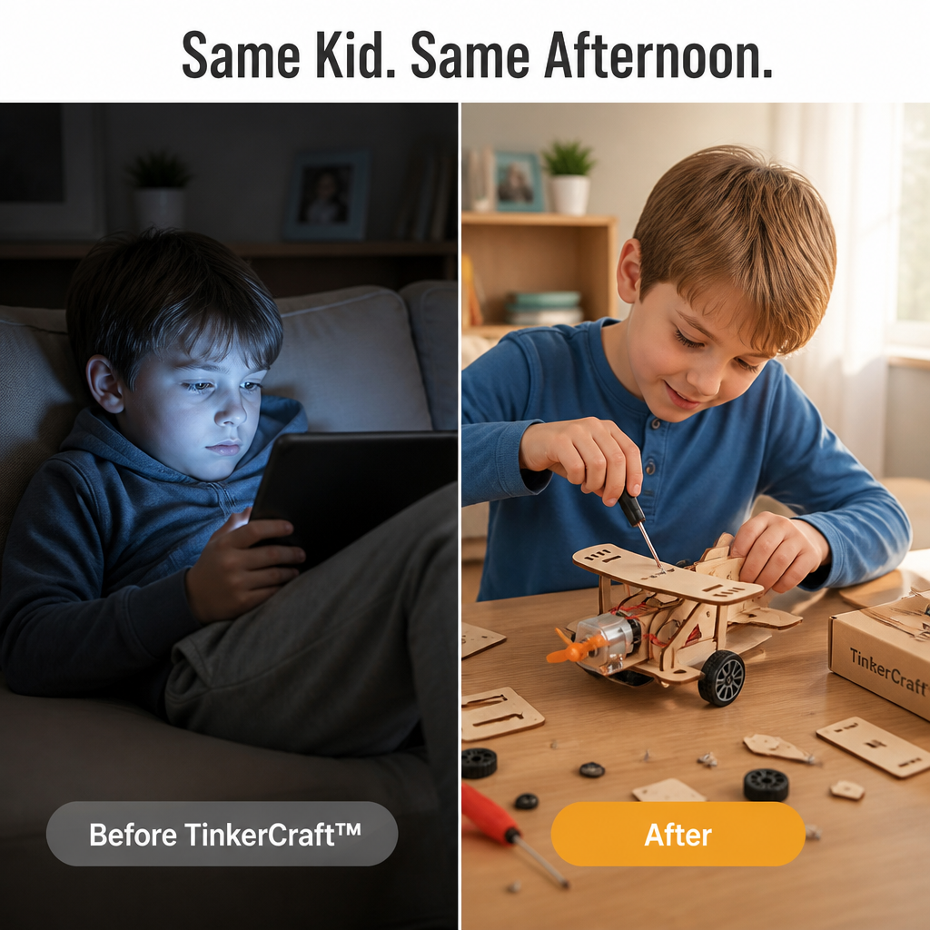 TinkerCraft™ — Build Real Working Wooden Machines That Pull Kids Off Screens