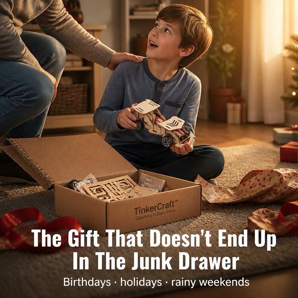 TinkerCraft™ — Build Real Working Wooden Machines That Pull Kids Off Screens