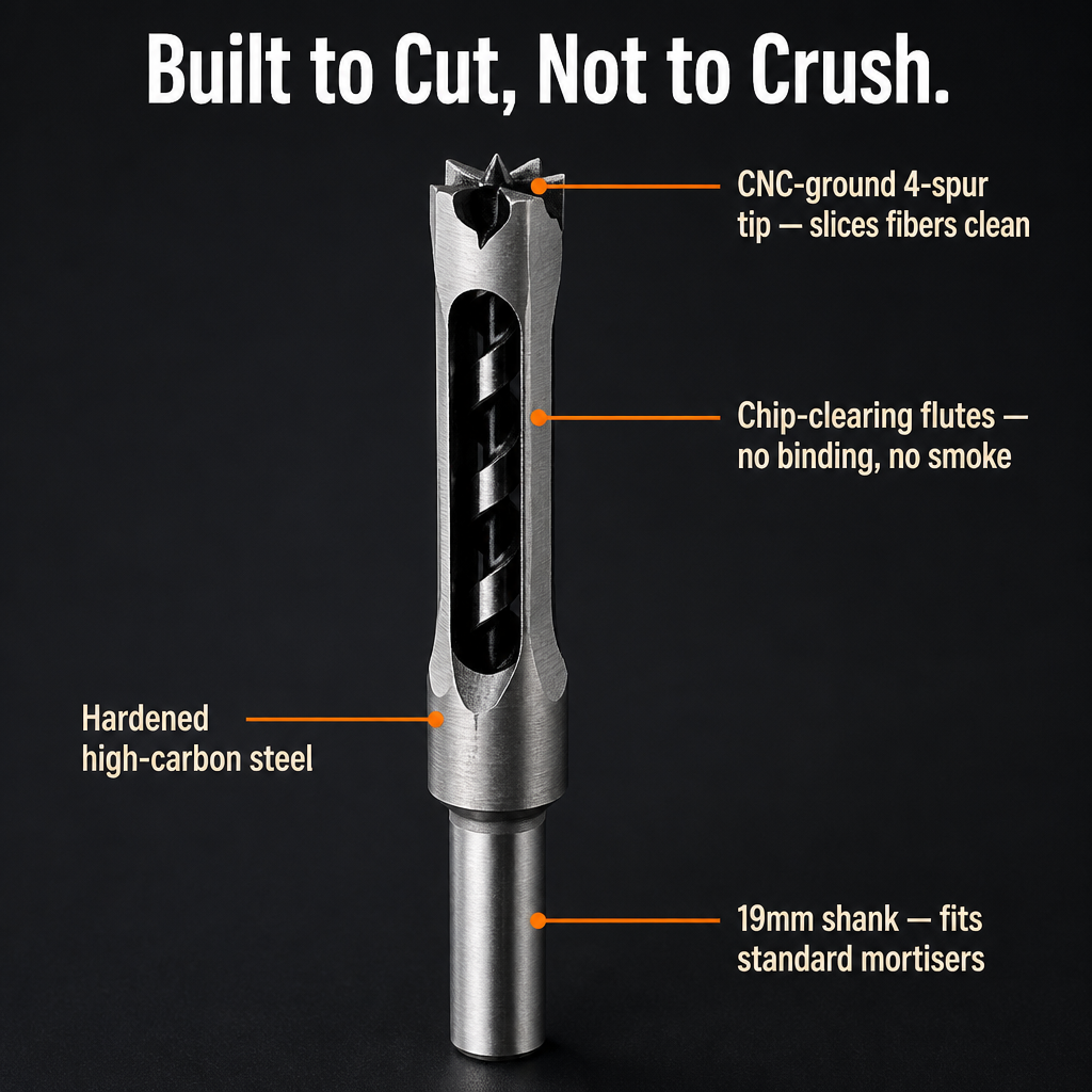 SharpEdge™ — Drill Clean Square Mortises Without Hand-Chiseling for Hours