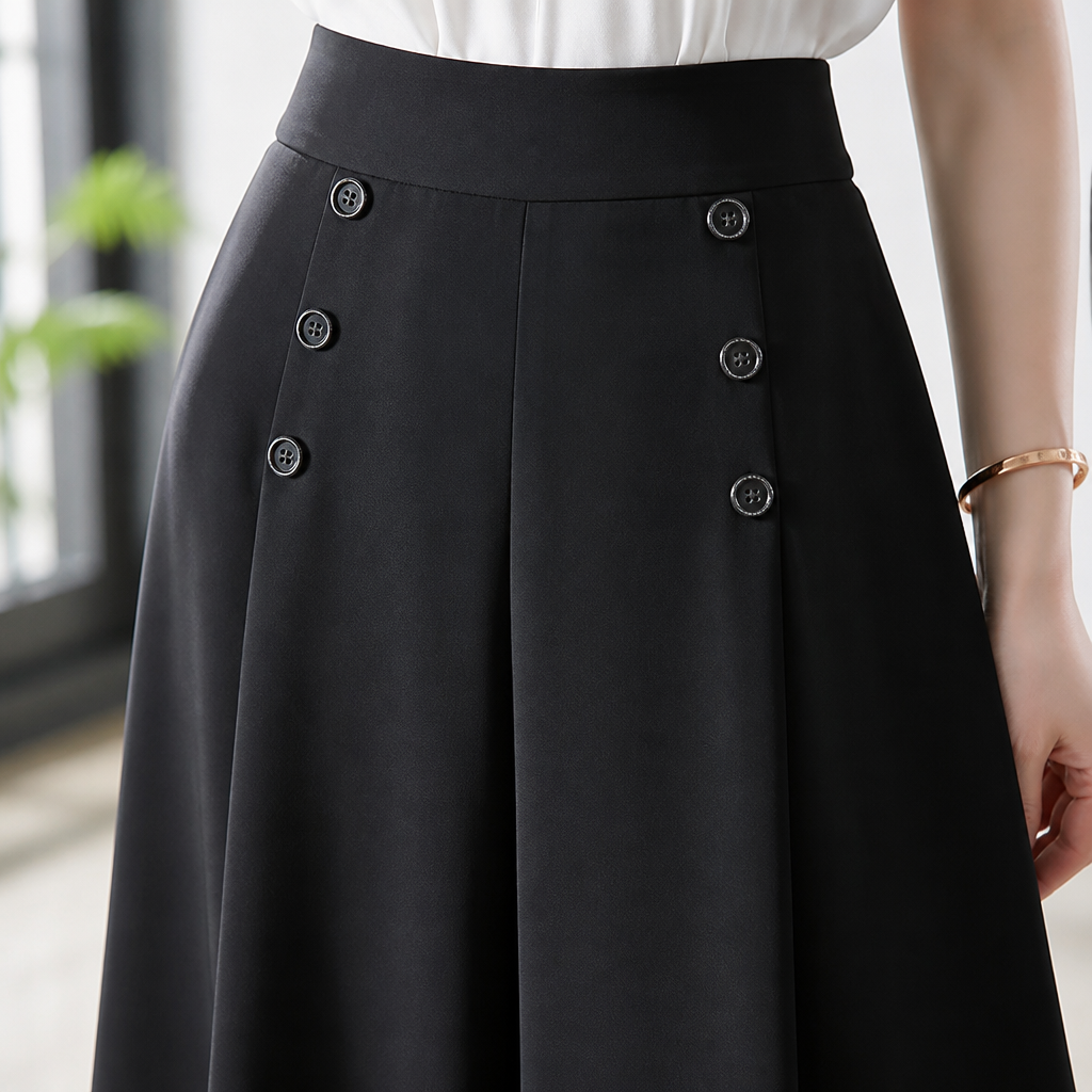 VeroLuxe™ – Flowy Pleated Wide-Leg Pants with Side Button Detail