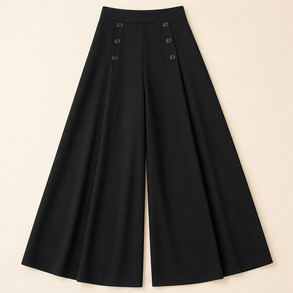 VeroLuxe™ – Flowy Pleated Wide-Leg Pants with Side Button Detail
