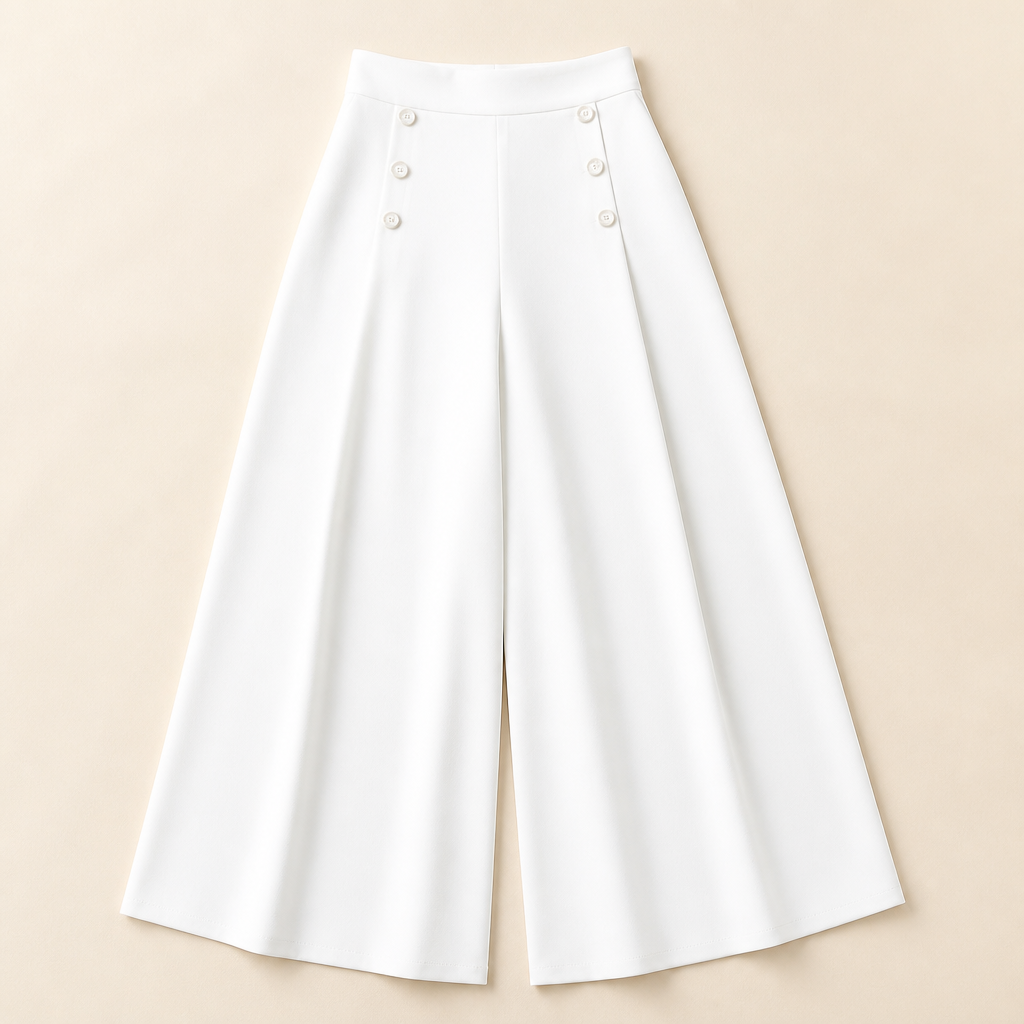 VeroLuxe™ – Flowy Pleated Wide-Leg Pants with Side Button Detail