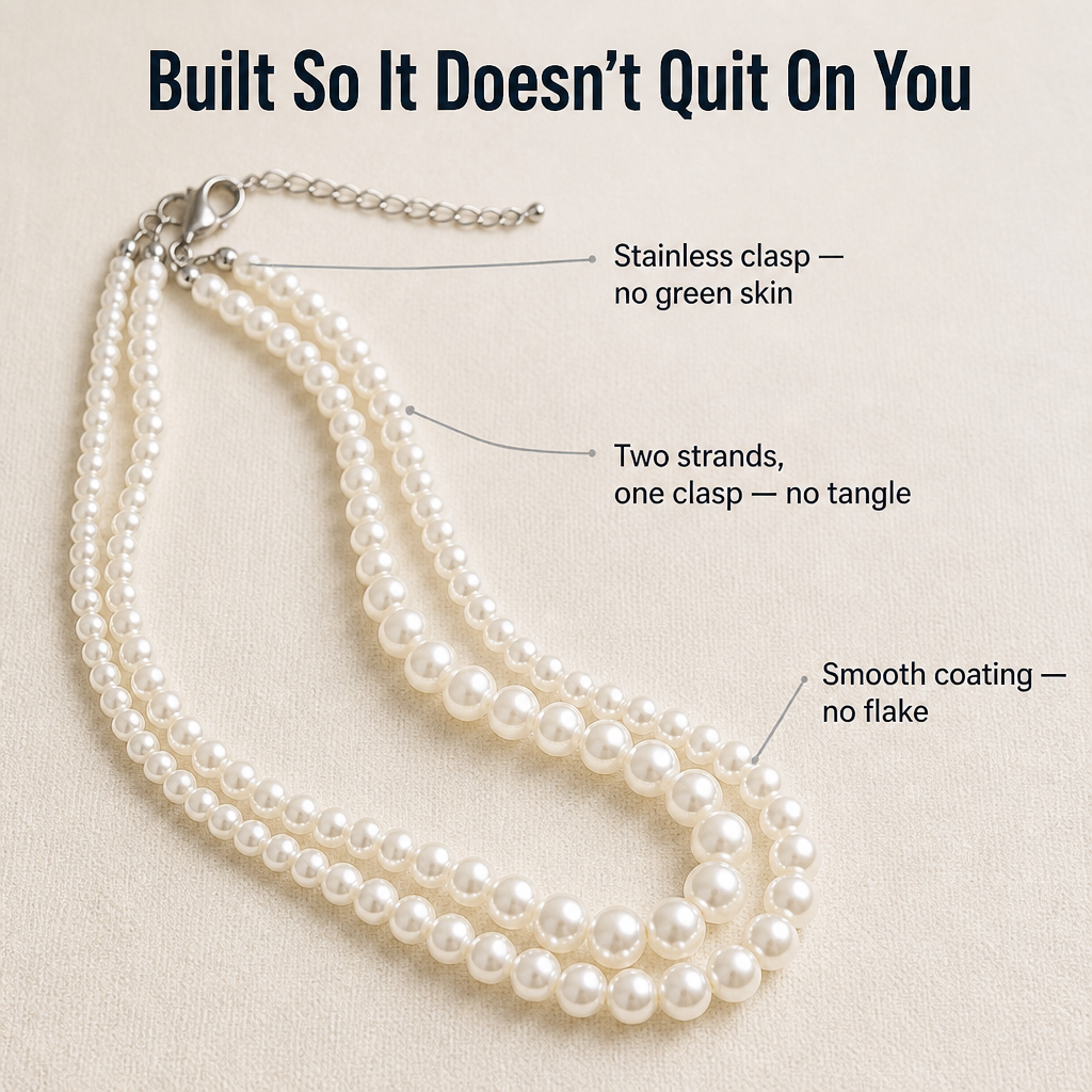 LuminaChic™ — Layer Two Pearl Strands That Don't Peel or Turn Skin Green