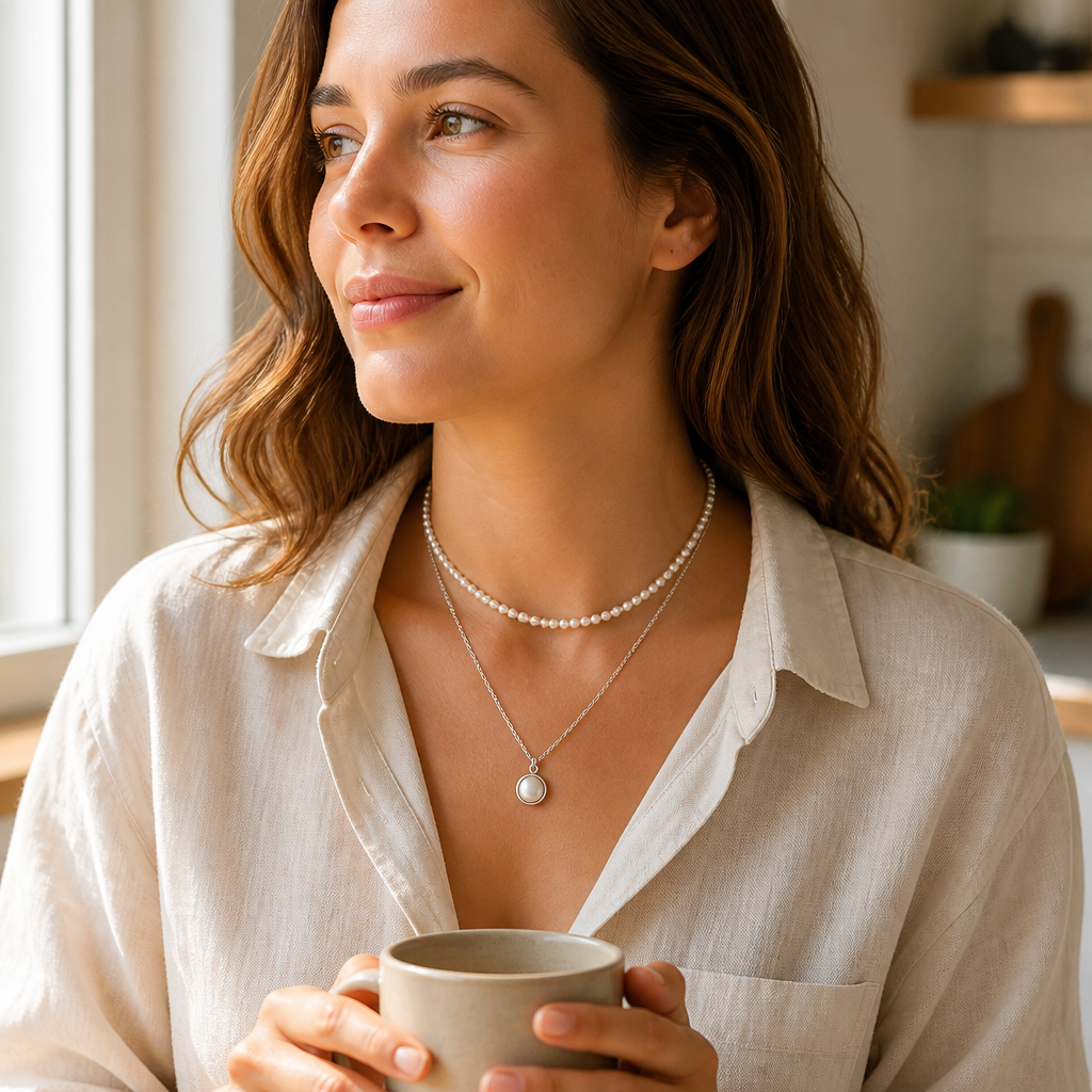 VitariaLuxe™ – Dainty Layered Pearl Necklace with Pendant Drop