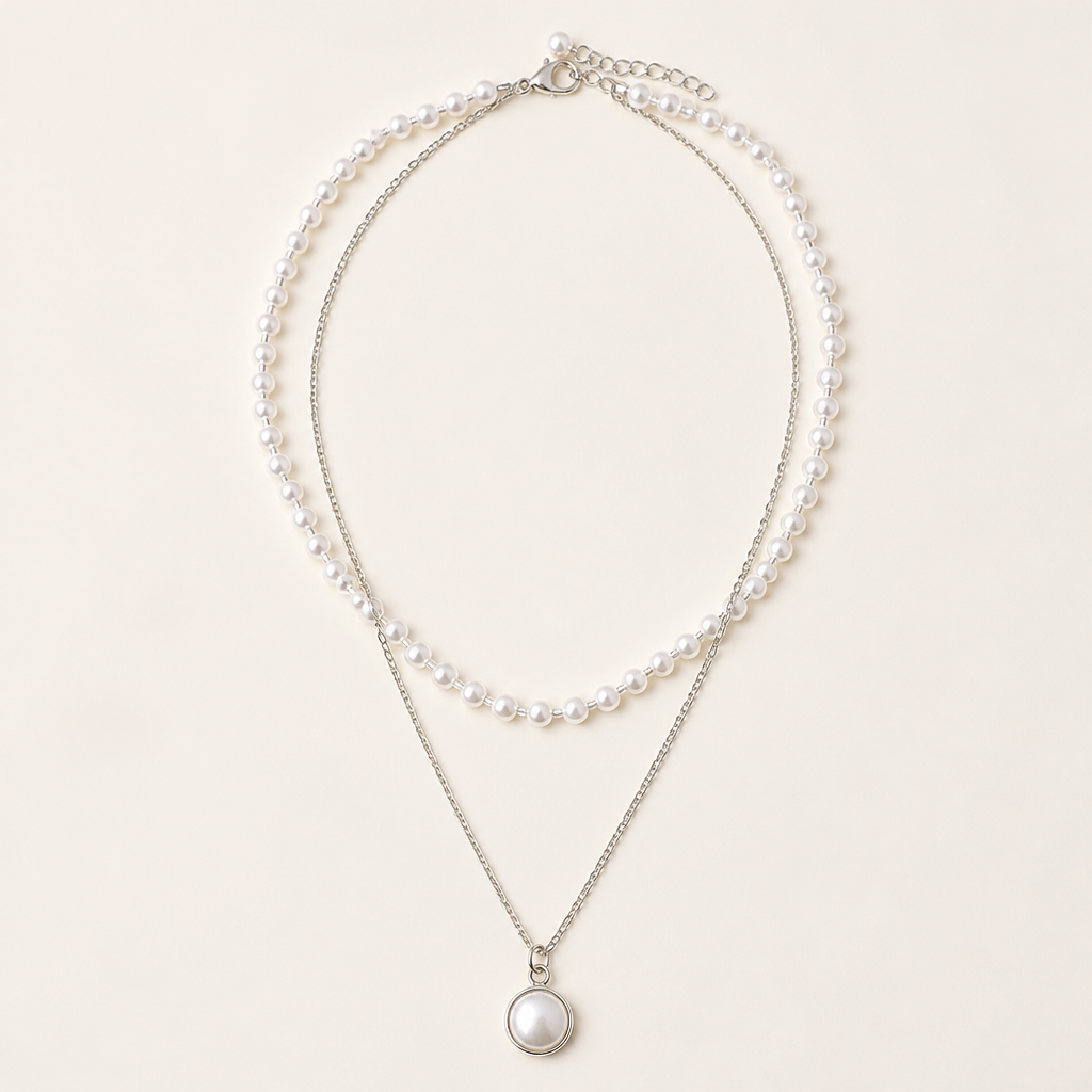 VitariaLuxe™ – Dainty Layered Pearl Necklace with Pendant Drop