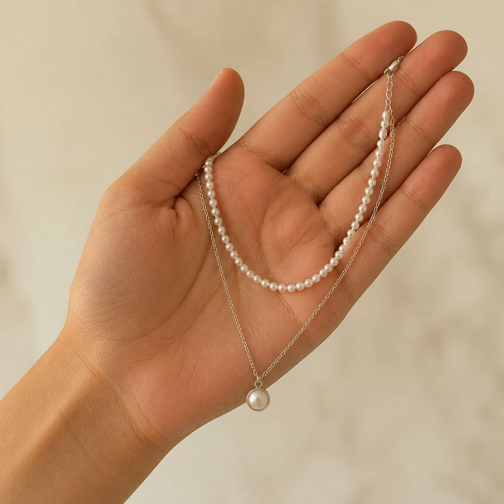 VitariaLuxe™ – Dainty Layered Pearl Necklace with Pendant Drop
