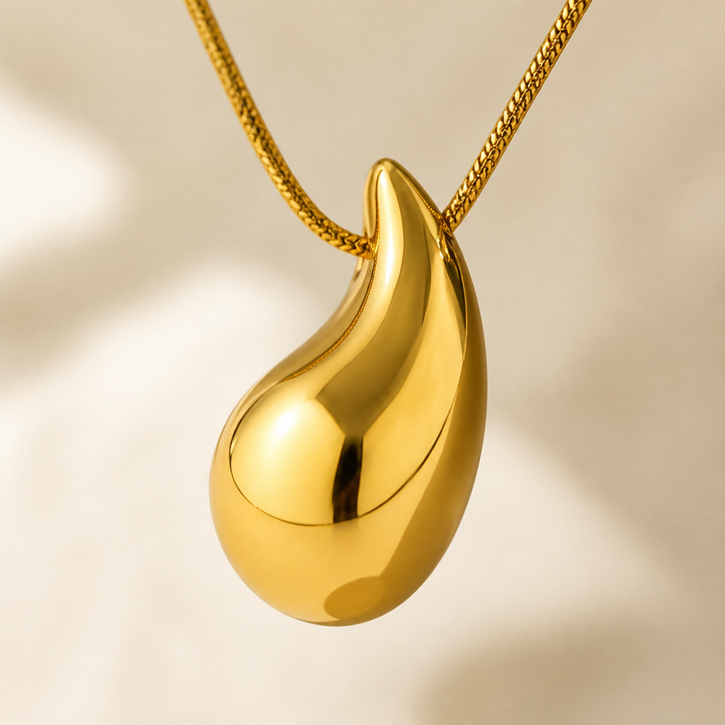 LumaVera™ – Sculpted Teardrop Gold Pendant Necklace