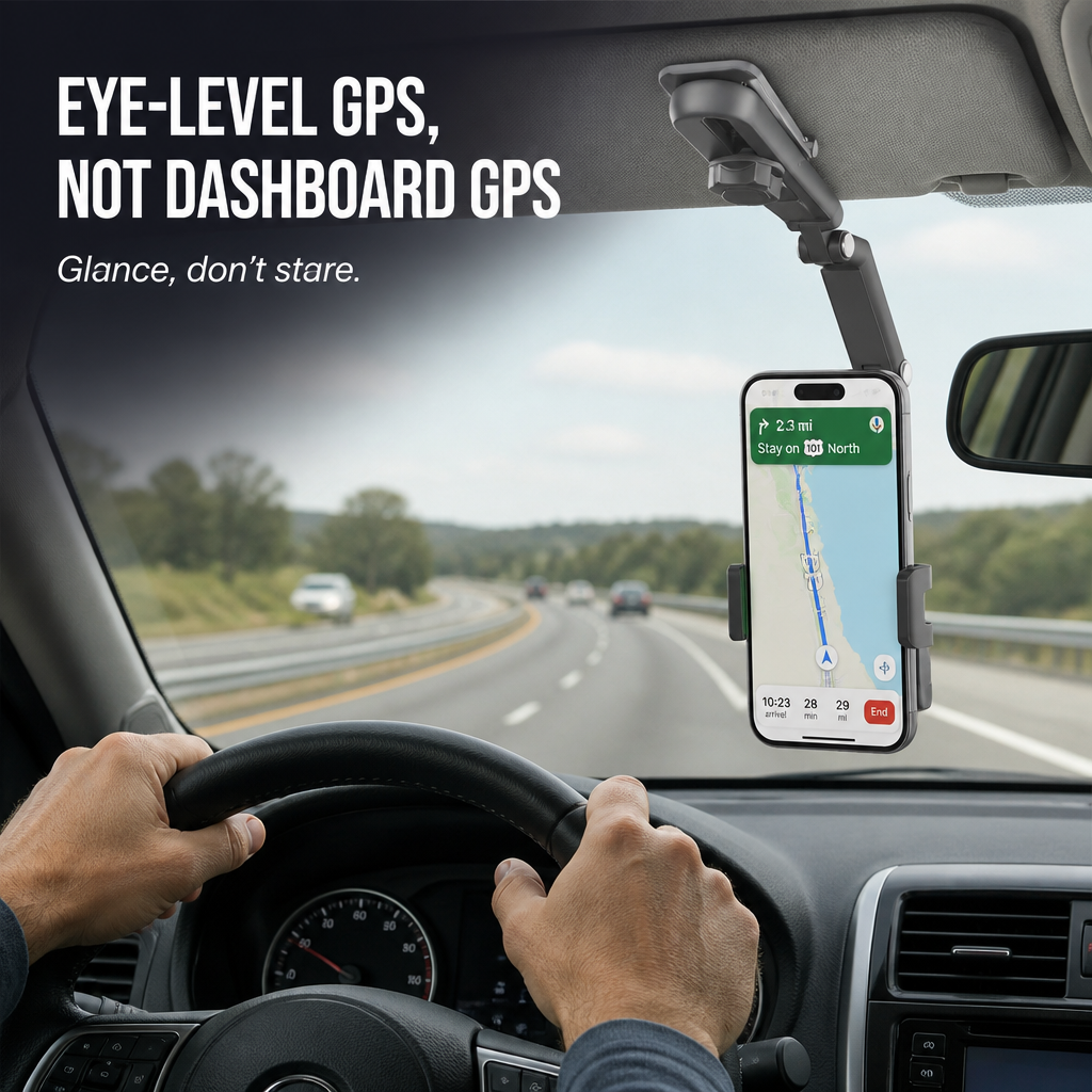 GripLock™ — Clip Your Phone to the Sun Visor for Eye-Level GPS