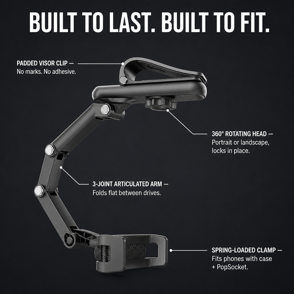 GripLock™ — Clip Your Phone to the Sun Visor for Eye-Level GPS