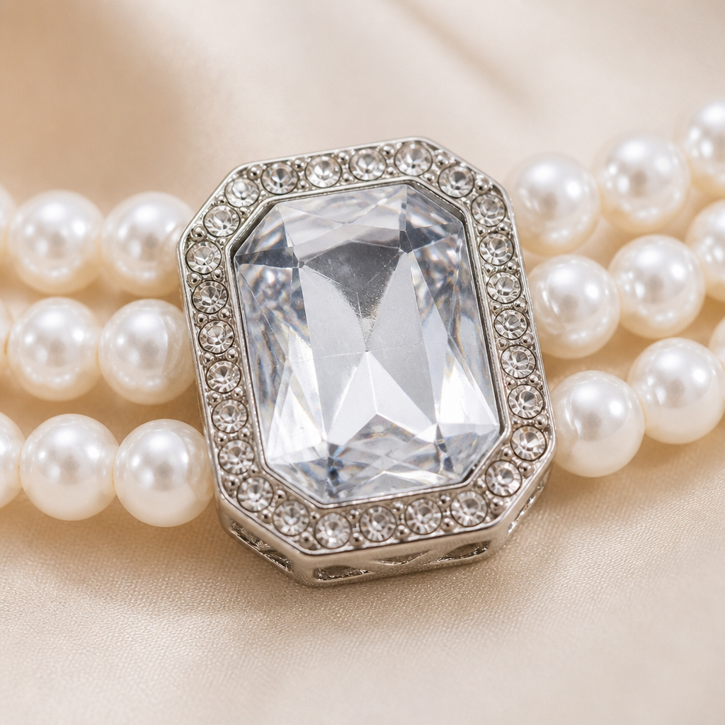 LumaVera™ – Vintage Three-Strand Pearl Choker with Crystal Centerpiece