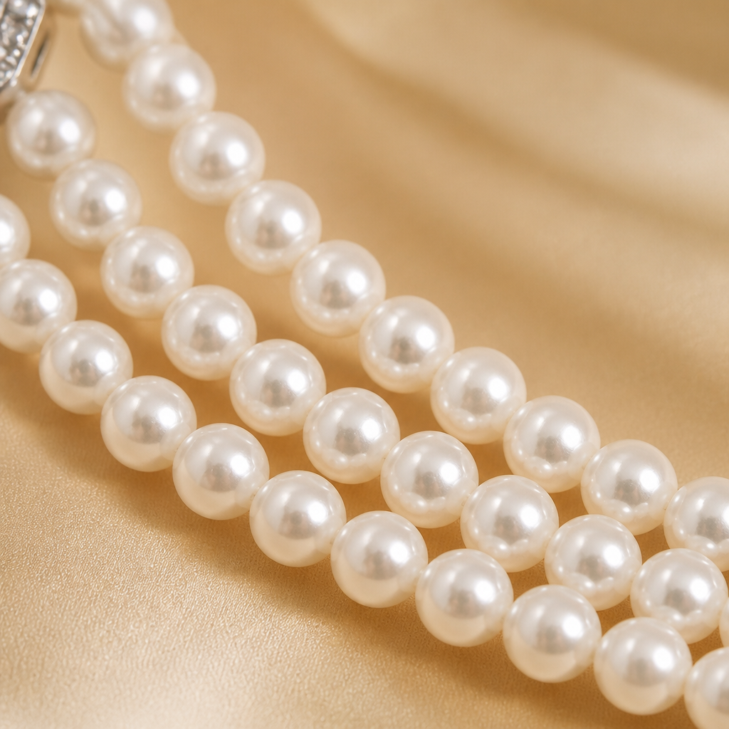 LumaVera™ – Vintage Three-Strand Pearl Choker with Crystal Centerpiece